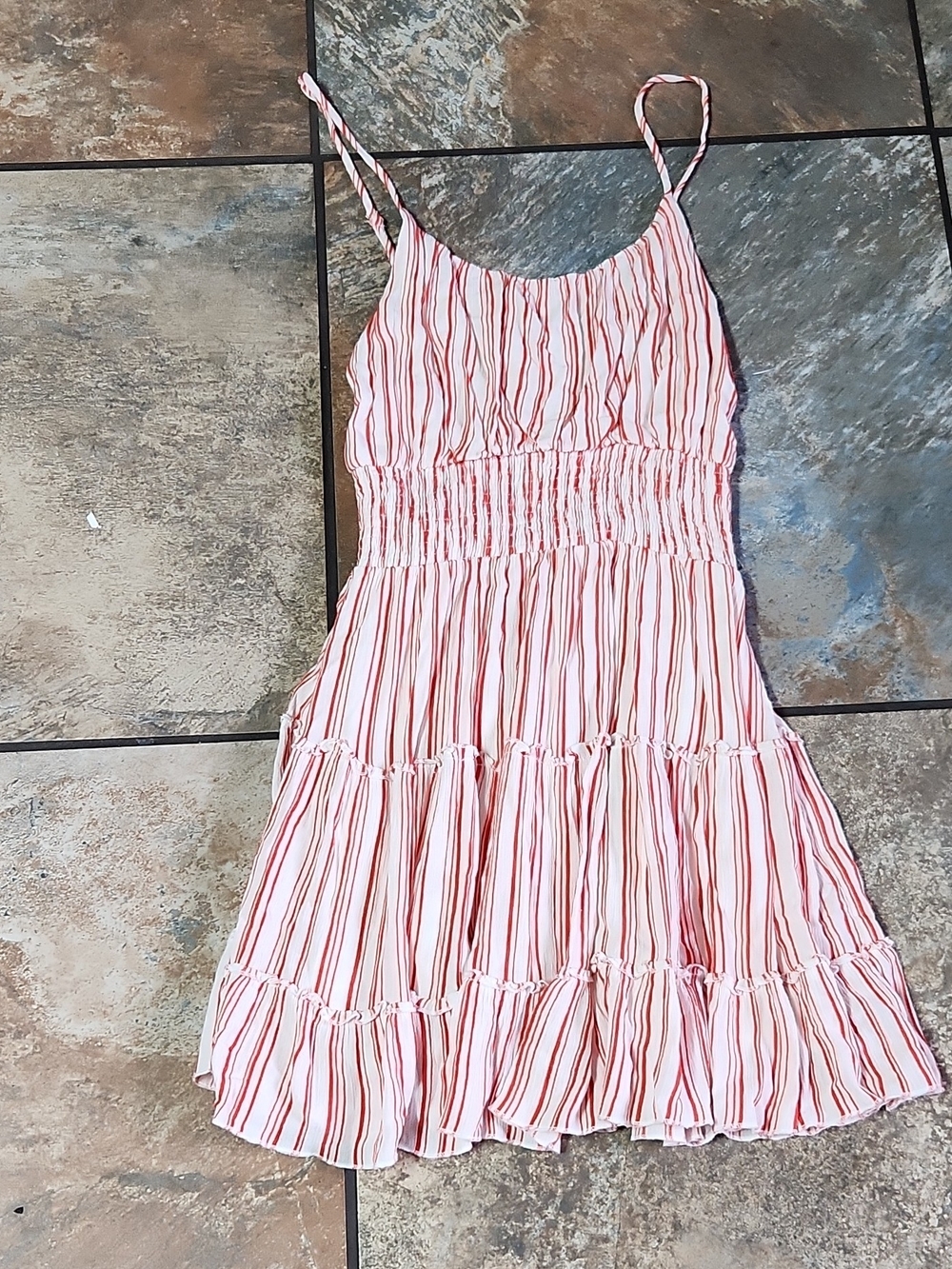 Pink Striped Smocked Waist Spaghetti Strap Mini Dress